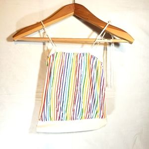 Striped rainbow design XS crop top halter style top. Really cute & eye catching.